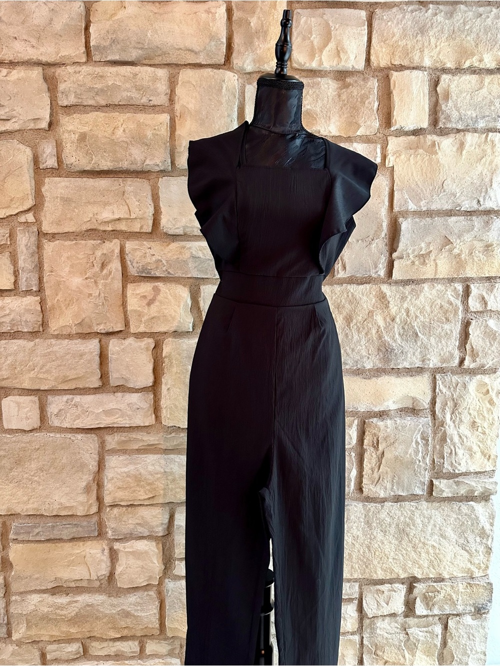 Black Womens Jumpsuit with Ruffle Sleeves